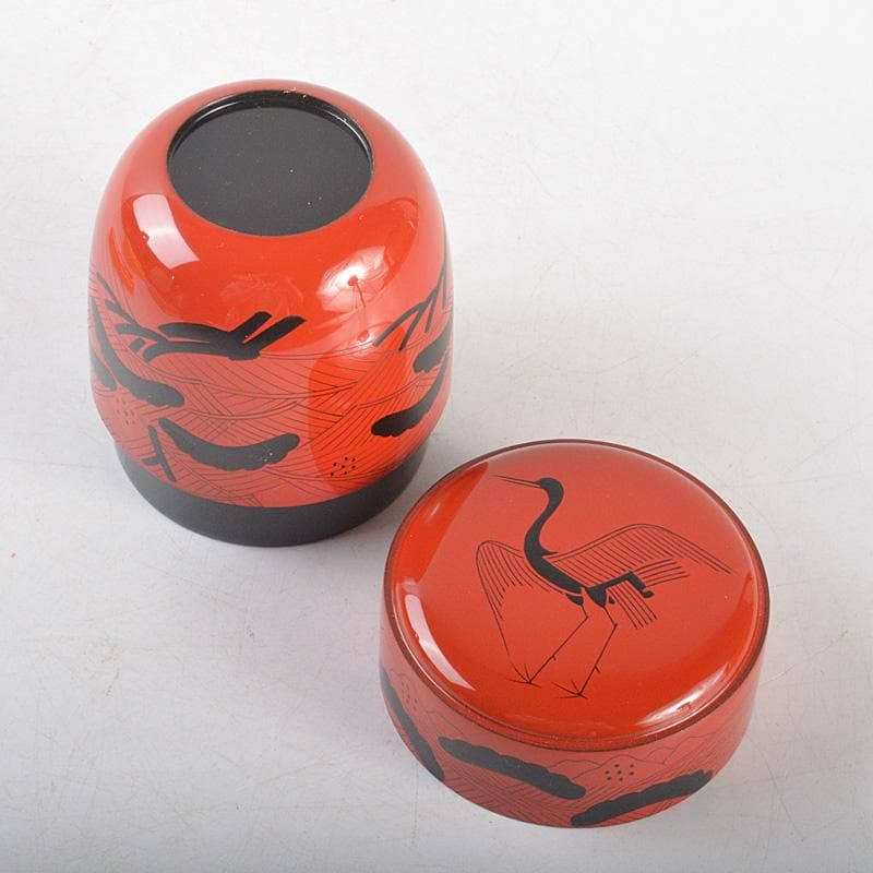 茶道具　井筒寛斎造　玄々斎好　鶴に山水図　曙棗　共箱　V　R5267