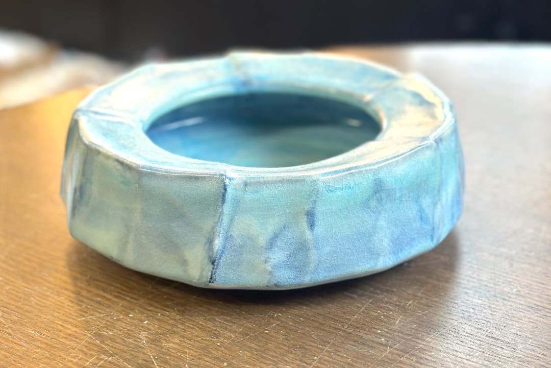 値下げ　新品　清水焼　大型灰皿　花器　水盤　青釉　京焼　プレゼント　開店祝