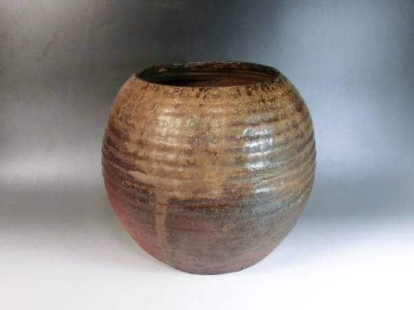 壷●飴釉の丸壷 古備前 古い広口花瓶 古壺 花瓶 花器 置物 時代物 骨董品■