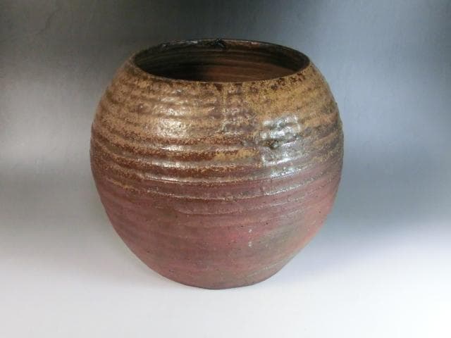 壷●飴釉の丸壷 古備前 古い広口花瓶 古壺 花瓶 花器 置物 時代物 骨董品■
