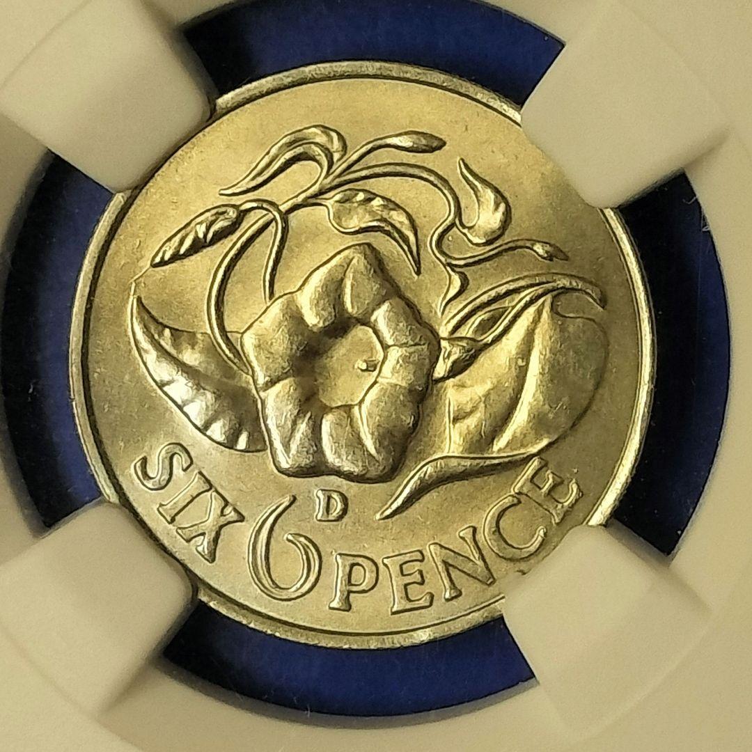 ザンビア　6ペンス硬貨　NGC MS64（アサガオのデザイン）1964年