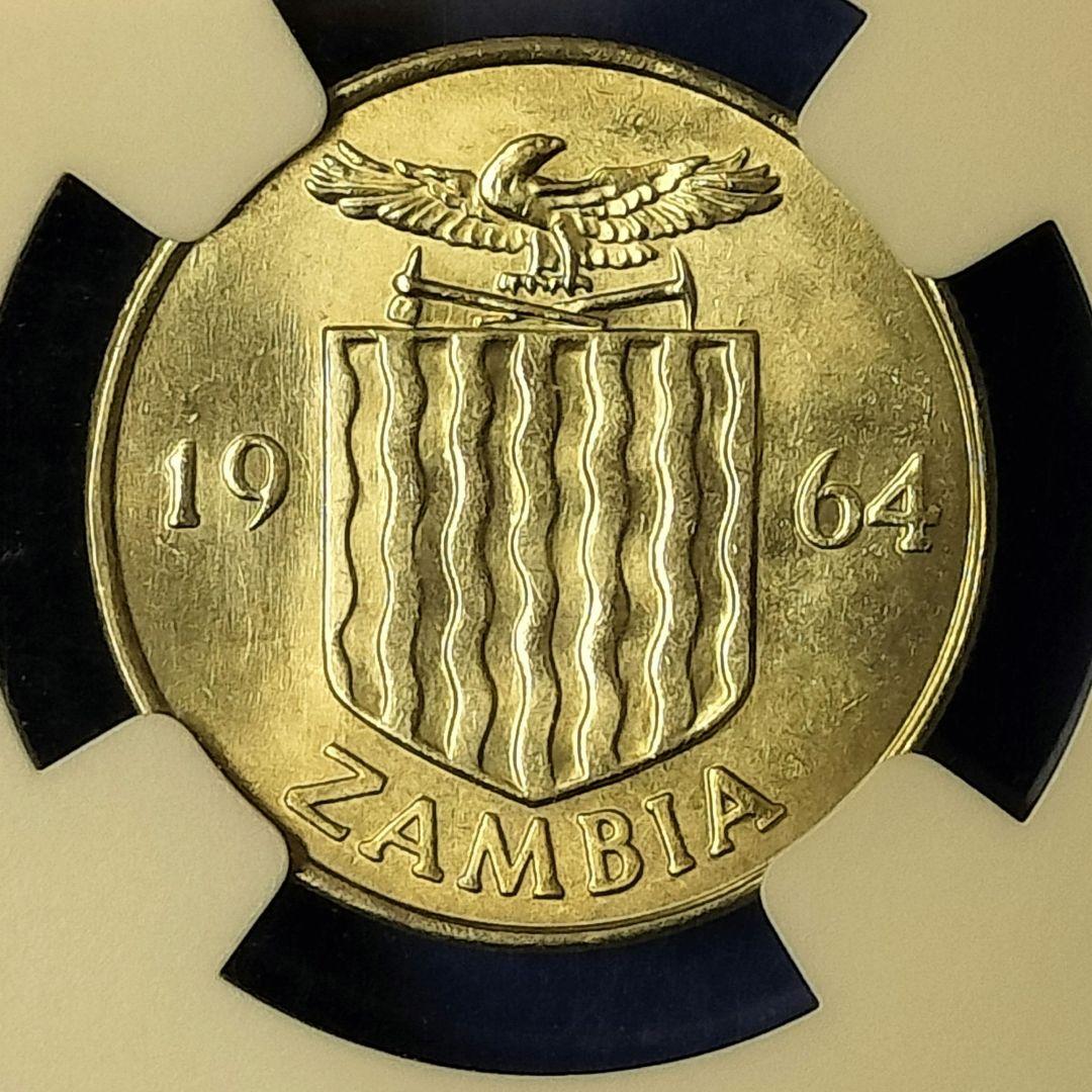 ザンビア　6ペンス硬貨　NGC MS64（アサガオのデザイン）1964年