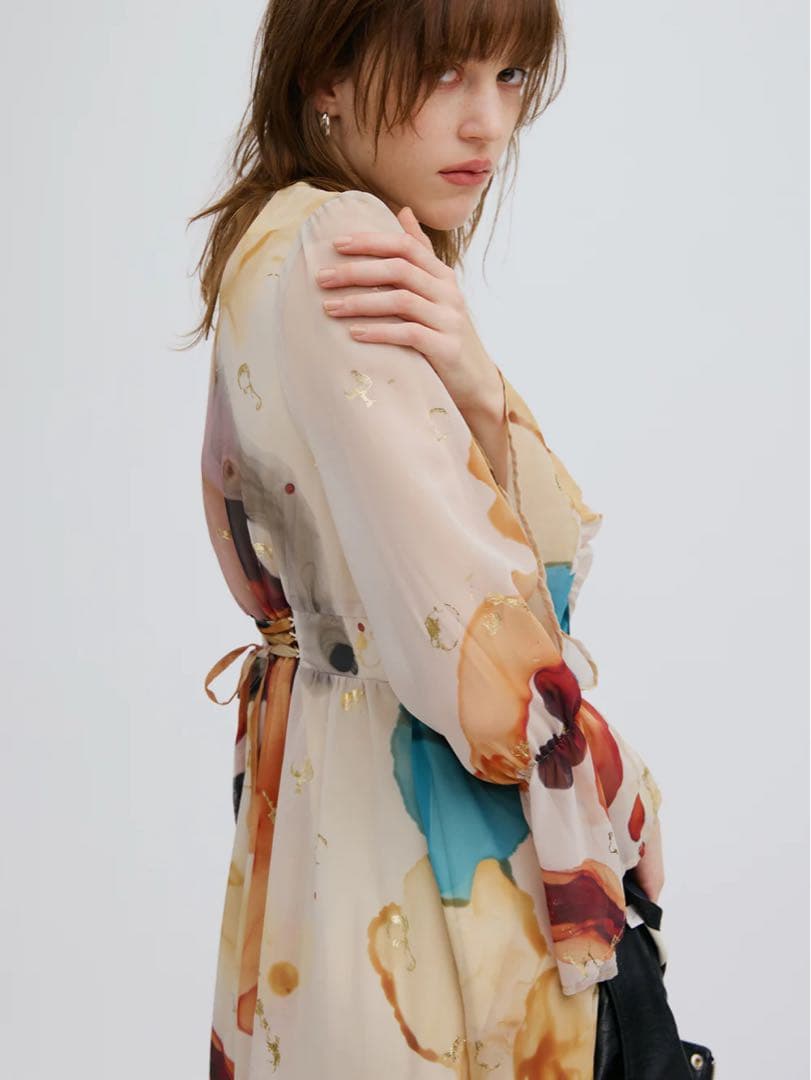 【美品】AMERI Mサイズインクアートドレス ワンピース