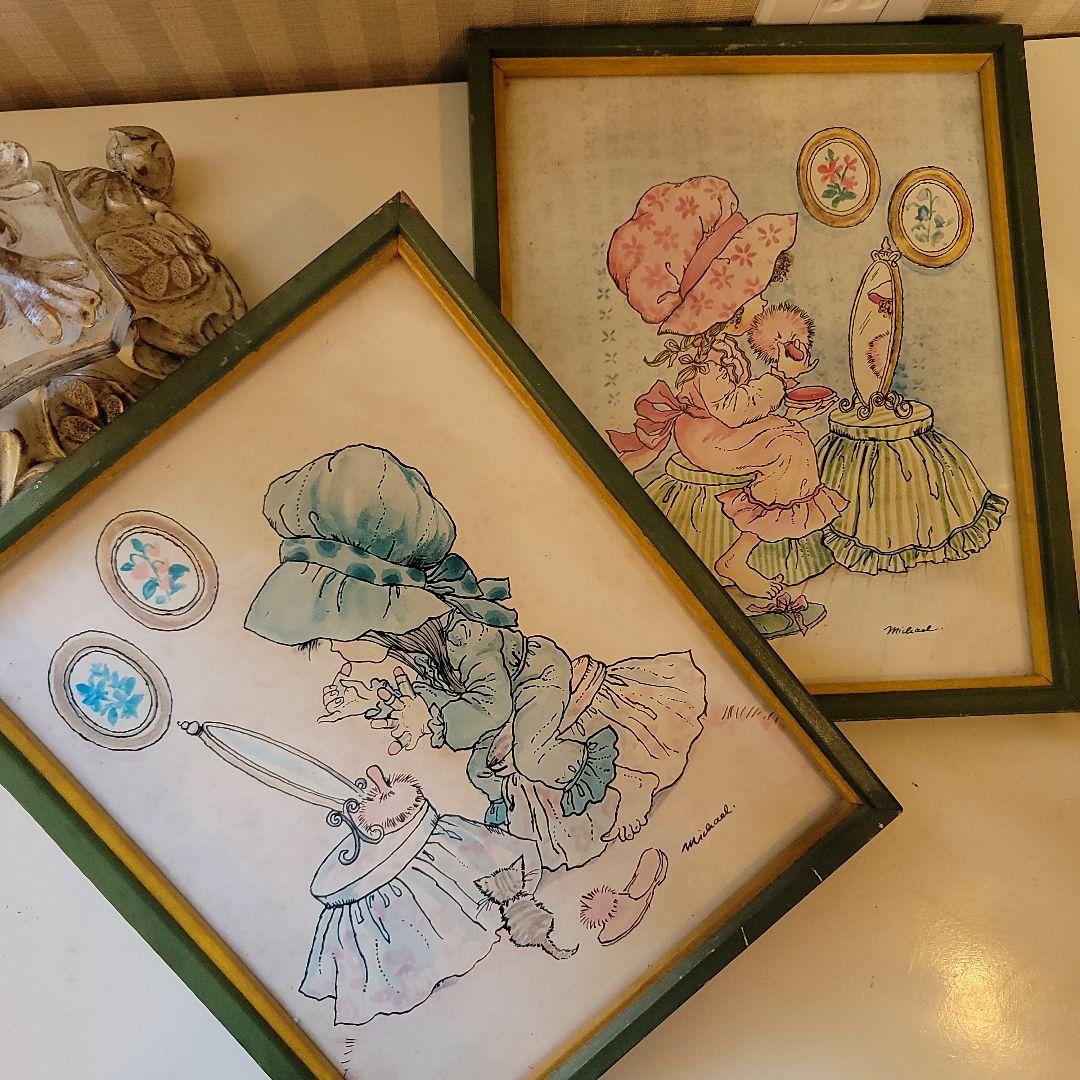 アメリカンアンティーク　額入りアート　壁掛けプリント額