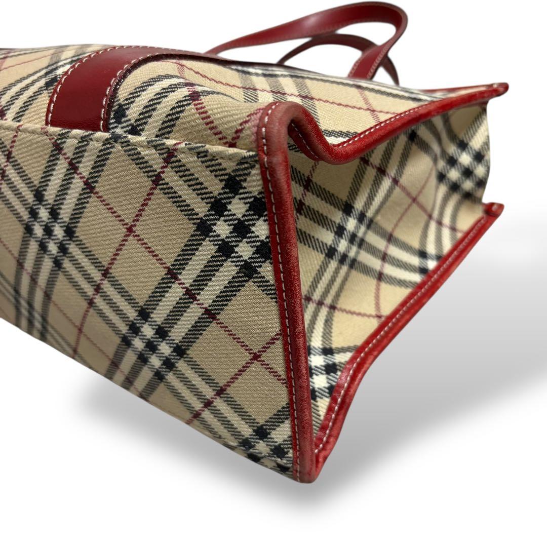 バーバリーロンドン ブルーレーベル ハンドバッグ トート ノバチェック　レッド