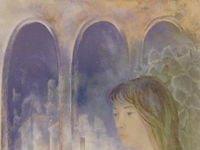 上田勝也、【夜】、希少な額装用画集より、新品額装付、状態良好