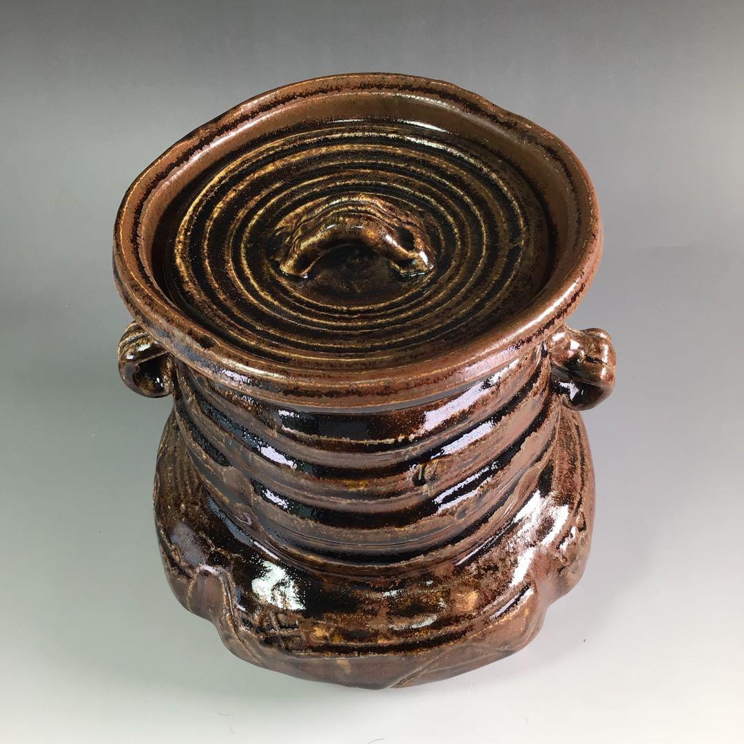 Ｒ３２５　水指　『長谷川青峯造』『耳付』『瀬戸水指』　共箱　茶道具