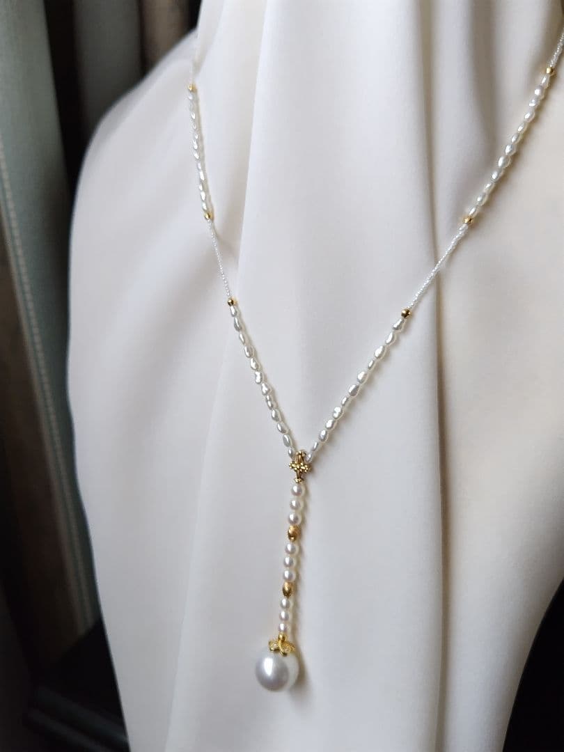 白蝶真珠、アコヤ真珠、ベビーパール、芥子パール、砂ケシパールの、Yネックレス