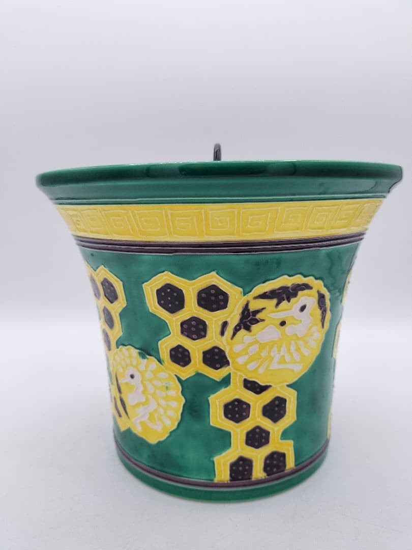 c529 【新品・未使用】水指 緑文趾 出羽亀甲 利昇窯 茶道具 即全