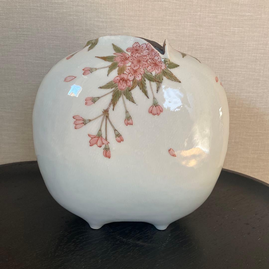 九谷焼＊山田 義明＊桜に雀 扁壺・花器