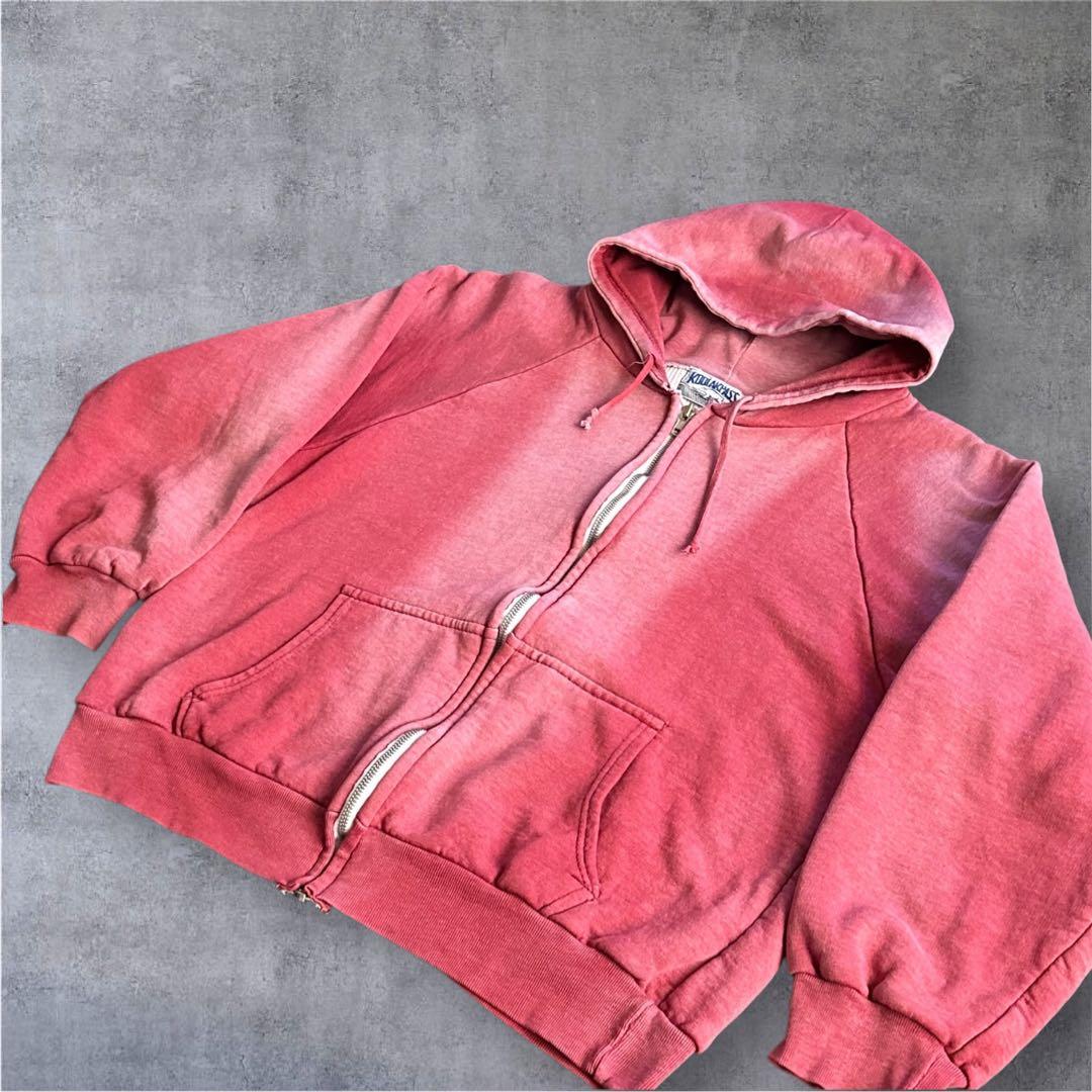 70s 80s 裏サーマル ルーマニア 短丈 ジップパーカー レッド フェード