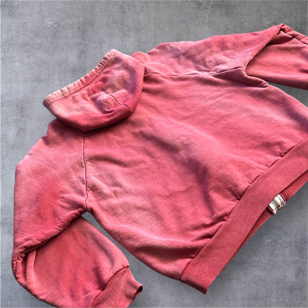 70s 80s 裏サーマル ルーマニア 短丈 ジップパーカー レッド フェード