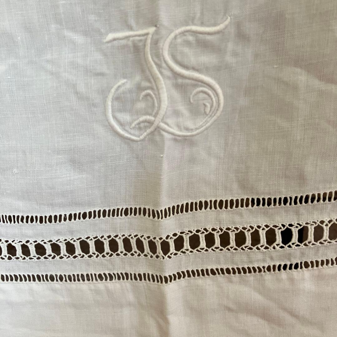 フランス アンティーク リネン シーツ 麻 モノグラム 刺繍 カーテン　布地