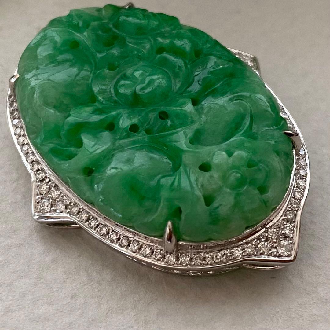 特注品　pt950翡翠ダイヤブローチ　アンティーク帯留からのリメイク　美しい