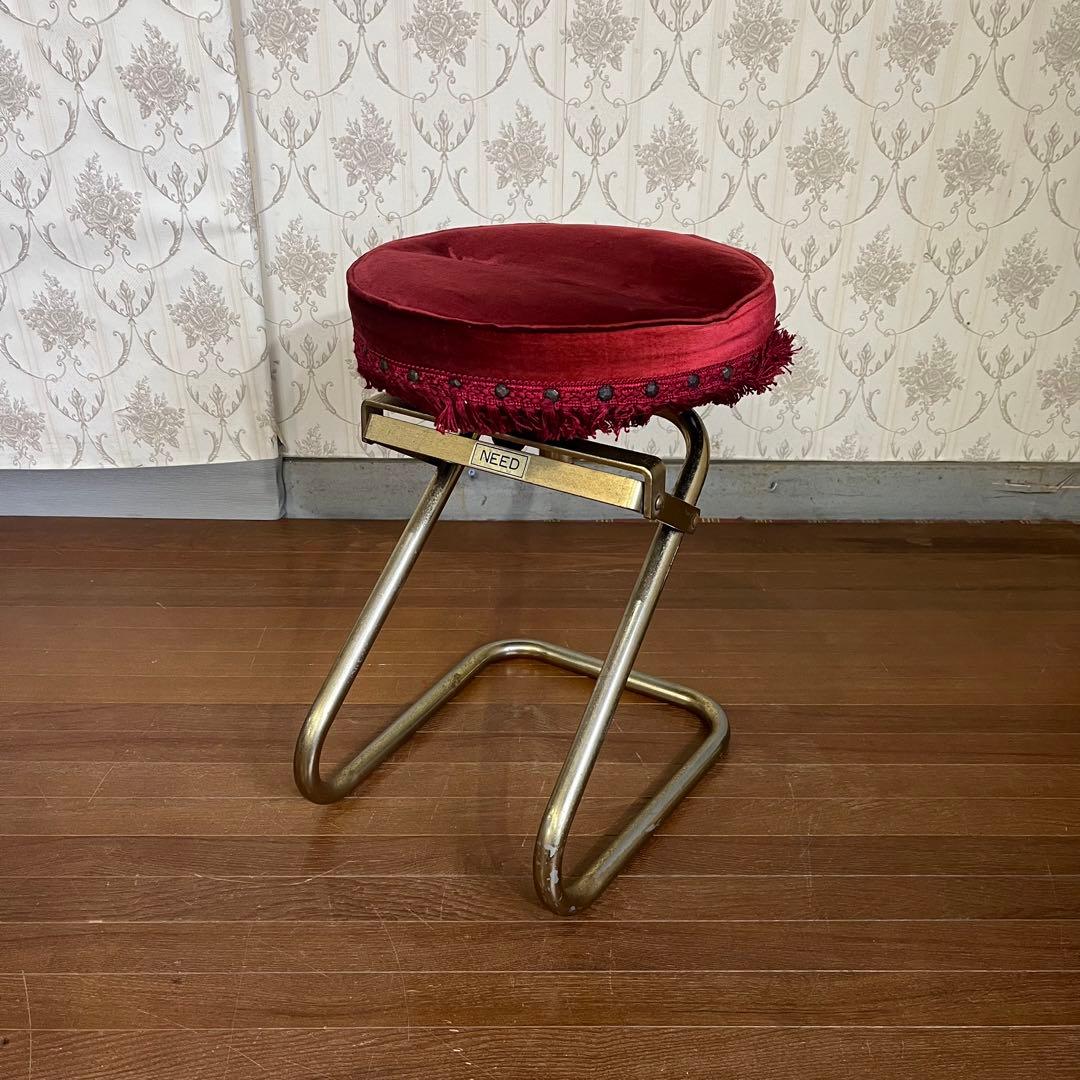 【アンティーク】アイアン脚 ベルベッドスツール ロココ調 ベロア 古道具 丸椅子
