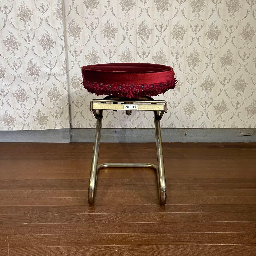 【アンティーク】アイアン脚 ベルベッドスツール ロココ調 ベロア 古道具 丸椅子