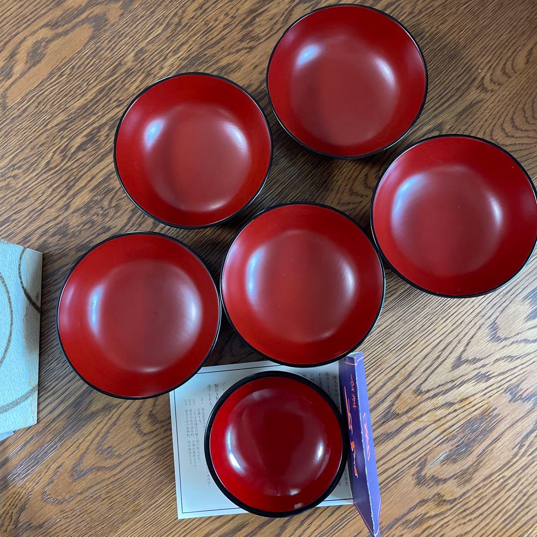 美品　高級　漆器　会津　木製 赤い 汁椀 5個セット