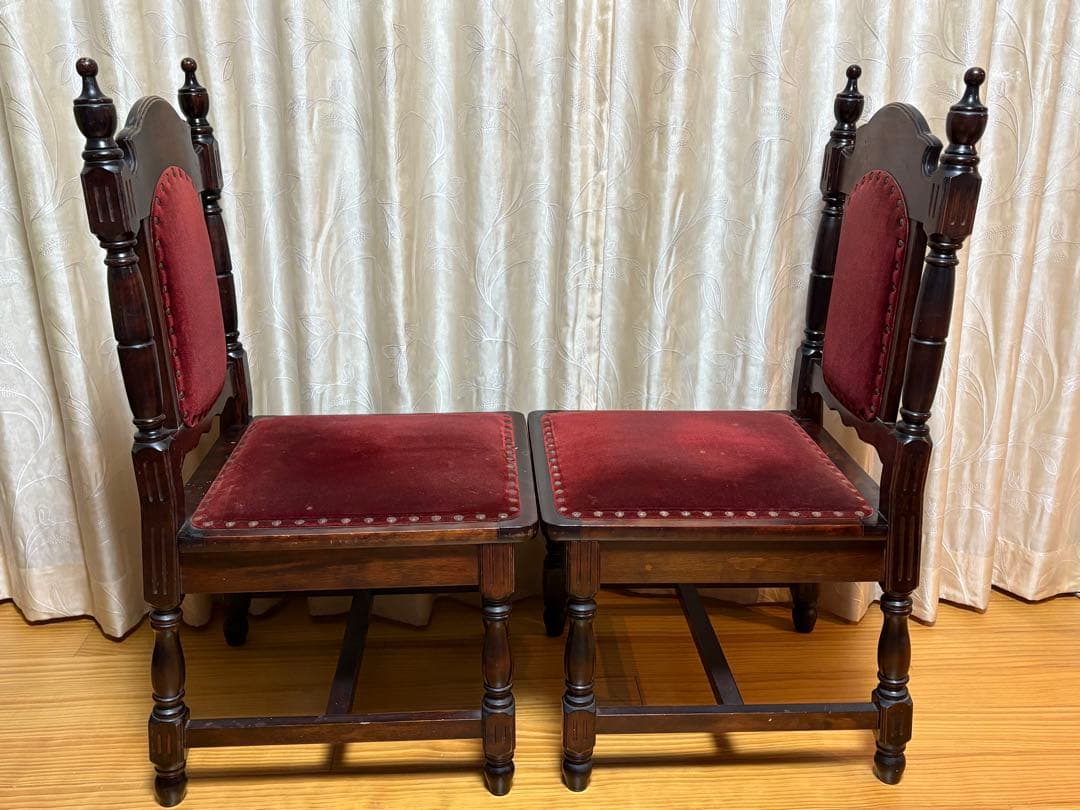 ヴィンテージ 鋲打ち　椅子　ベルベット張り　レトロ　チェア 2脚