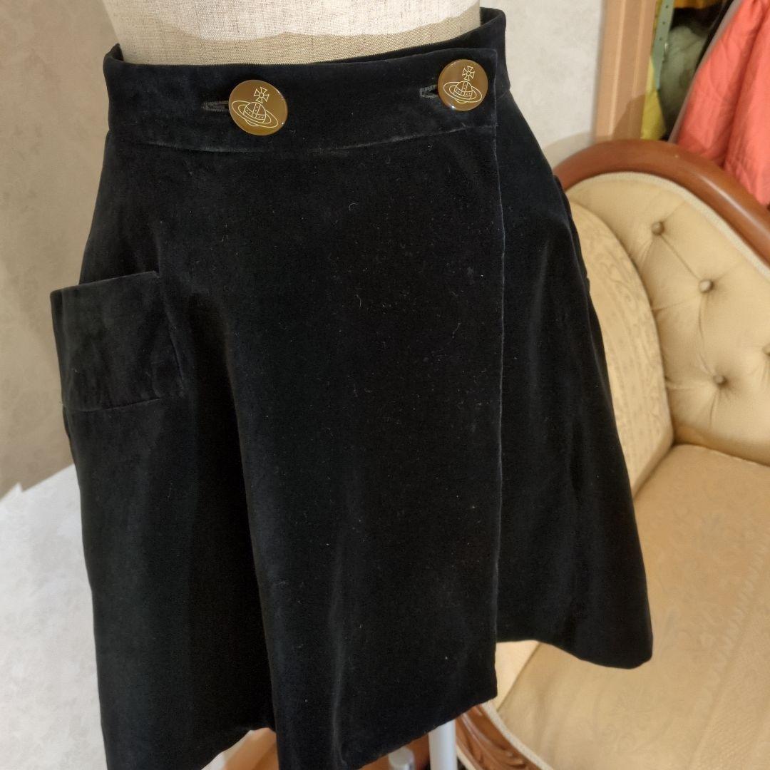 ブラック ベロア ひざ丈スカート 巻スカート