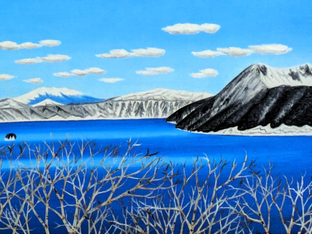 ★冬の摩周湖・肉筆油彩画・F6キャンバス