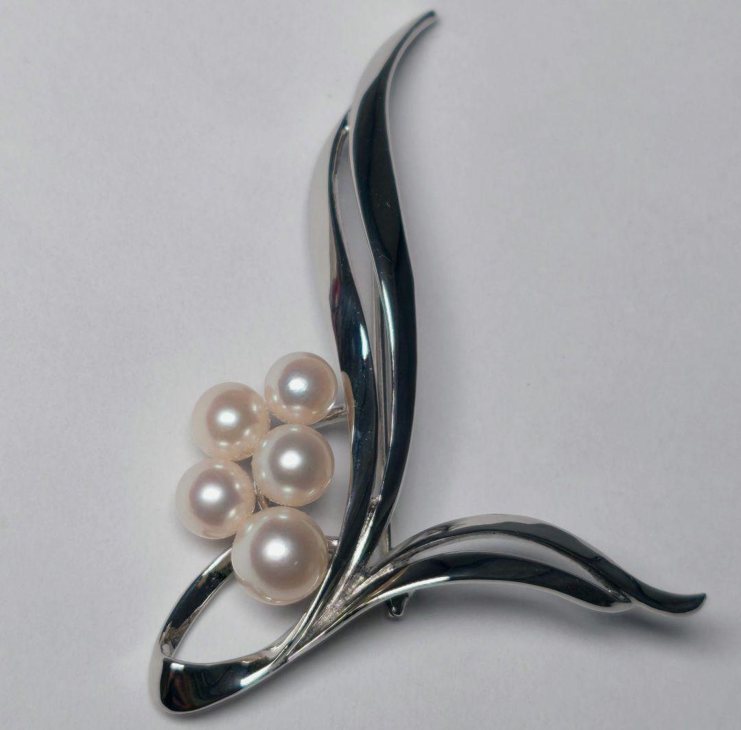 【極美品 最高級】ミキモト ブローチ パール リボン 5珠 皇室御用達