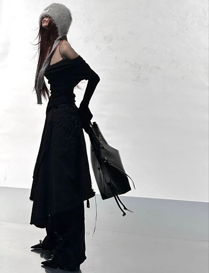 帽子 theredthread S fuzzy knit beanie gray