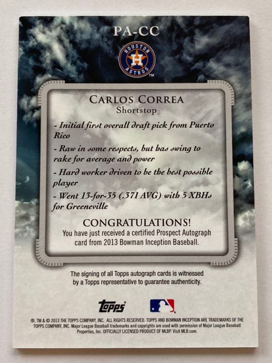 CORREA! コレア 25枚限定 直筆サインルーキーカード 2013 トップス