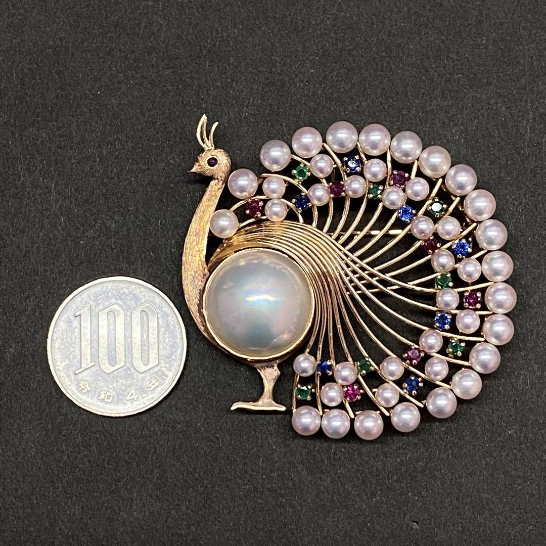 K14　マベパール＆ベビーパール　ブローチ　ペンダントトップ兼用　ルビー入り