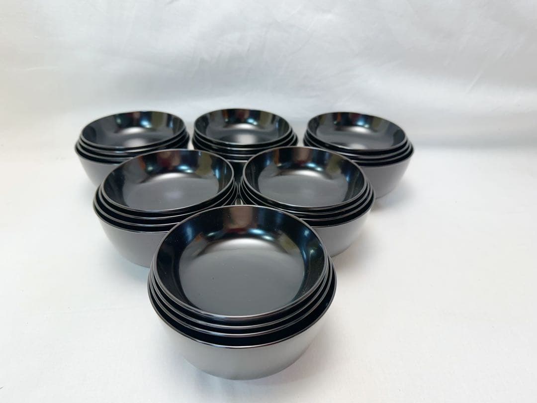 未使用 懐石道具 木製 黒真塗 四つ椀 小丸椀 6客揃 元箱