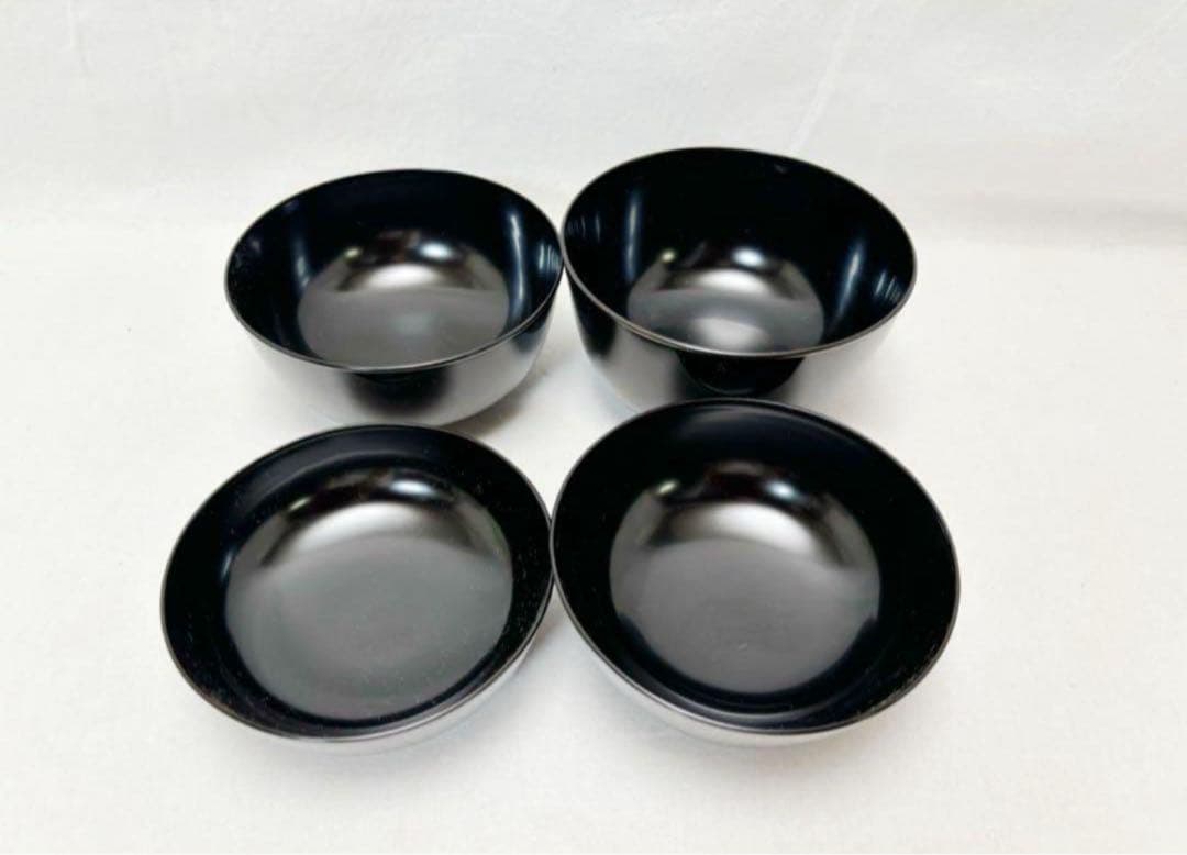 未使用 懐石道具 木製 黒真塗 四つ椀 小丸椀 6客揃 元箱