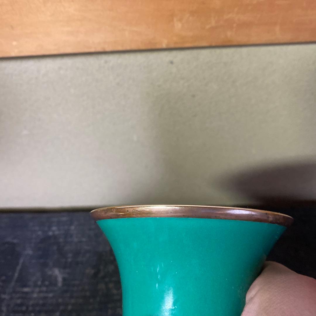 古玩　翡翠色七宝花瓶　26cm16cm