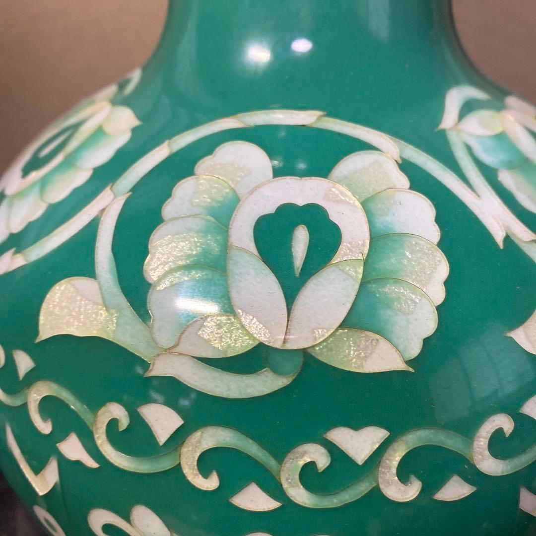 古玩　翡翠色七宝花瓶　26cm16cm