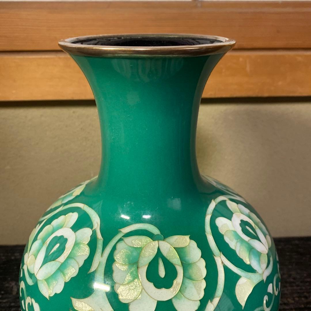 古玩　翡翠色七宝花瓶　26cm16cm