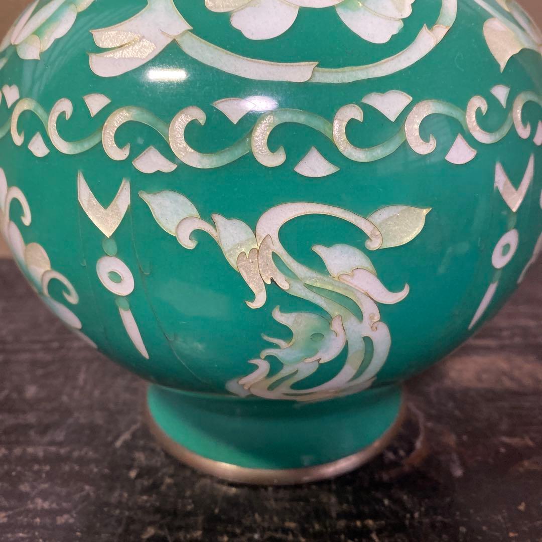 古玩　翡翠色七宝花瓶　26cm16cm