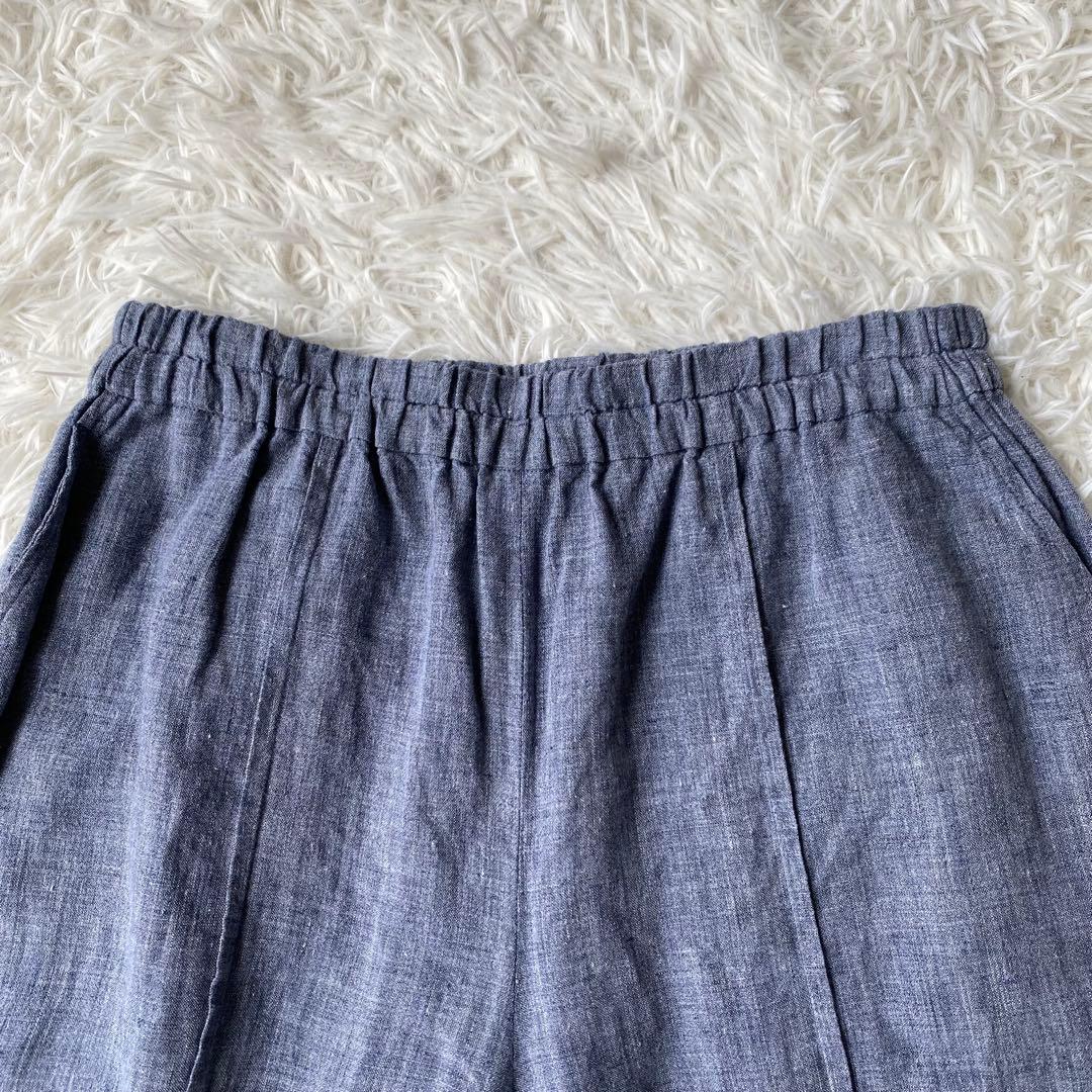 【美品】 登美 群言堂 リネンワイドパンツ サルエルパンツ ブルー FREE