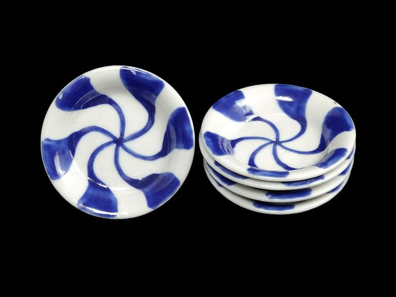 伊万里　瀬戸　染付　陰刻 捻り紋の図　豆皿　５枚　E024AS-fbck