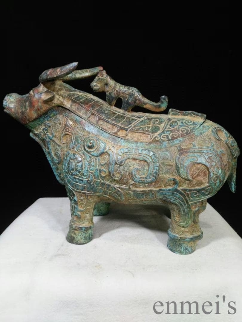 中国古美術 商代 青銅器 牛尊 禮器 酒器 亞長 武官 帝王器物 古代青銅 酒具
