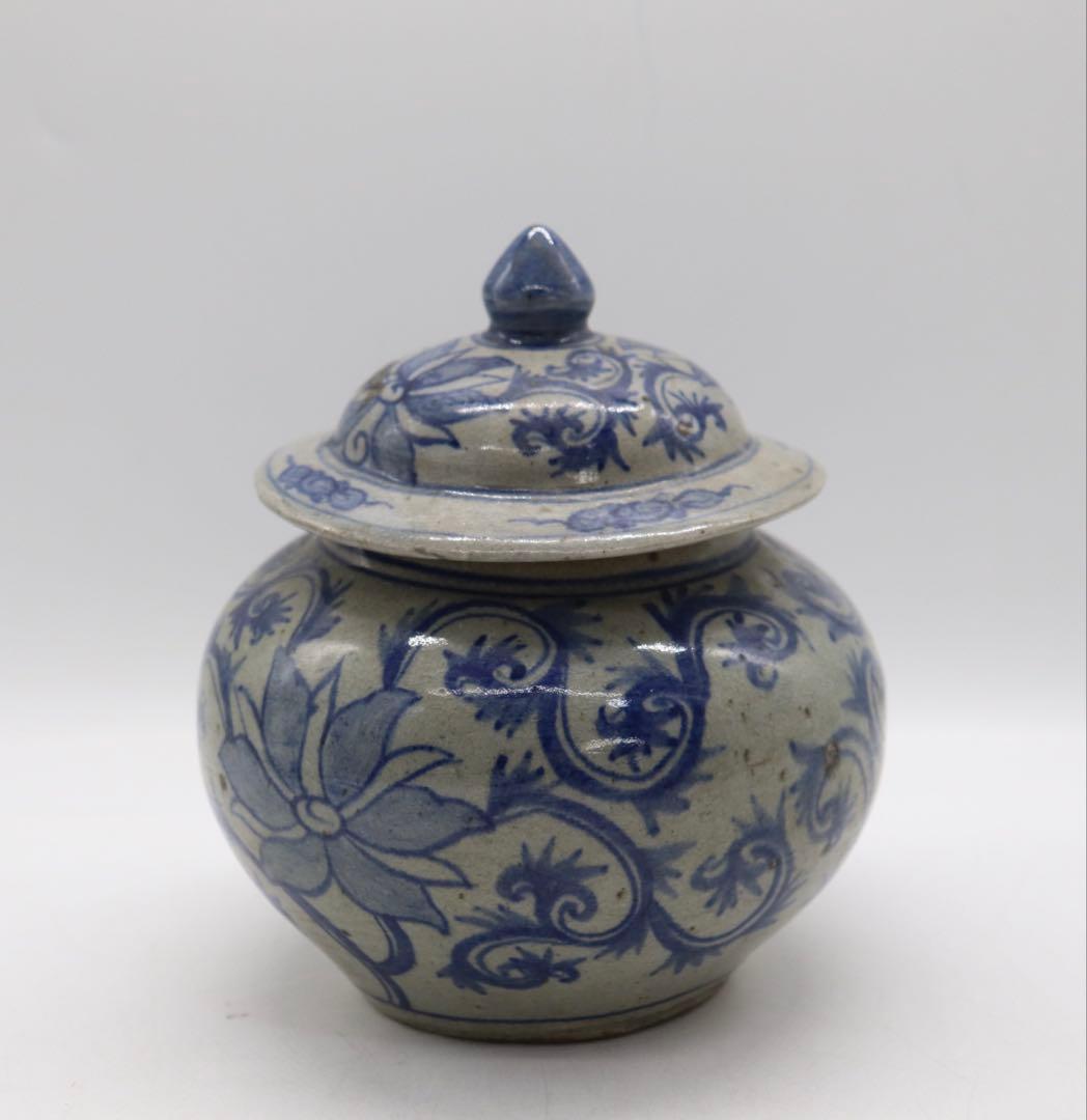 古安南　染付壺　花卉紋　送料込み250820