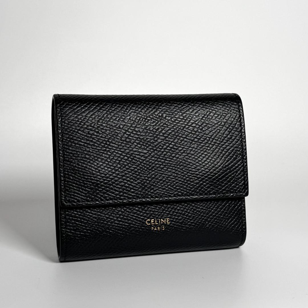 美品 セリーヌ スモール トリフォールド ウォレット レザー 三つ折り ブラック