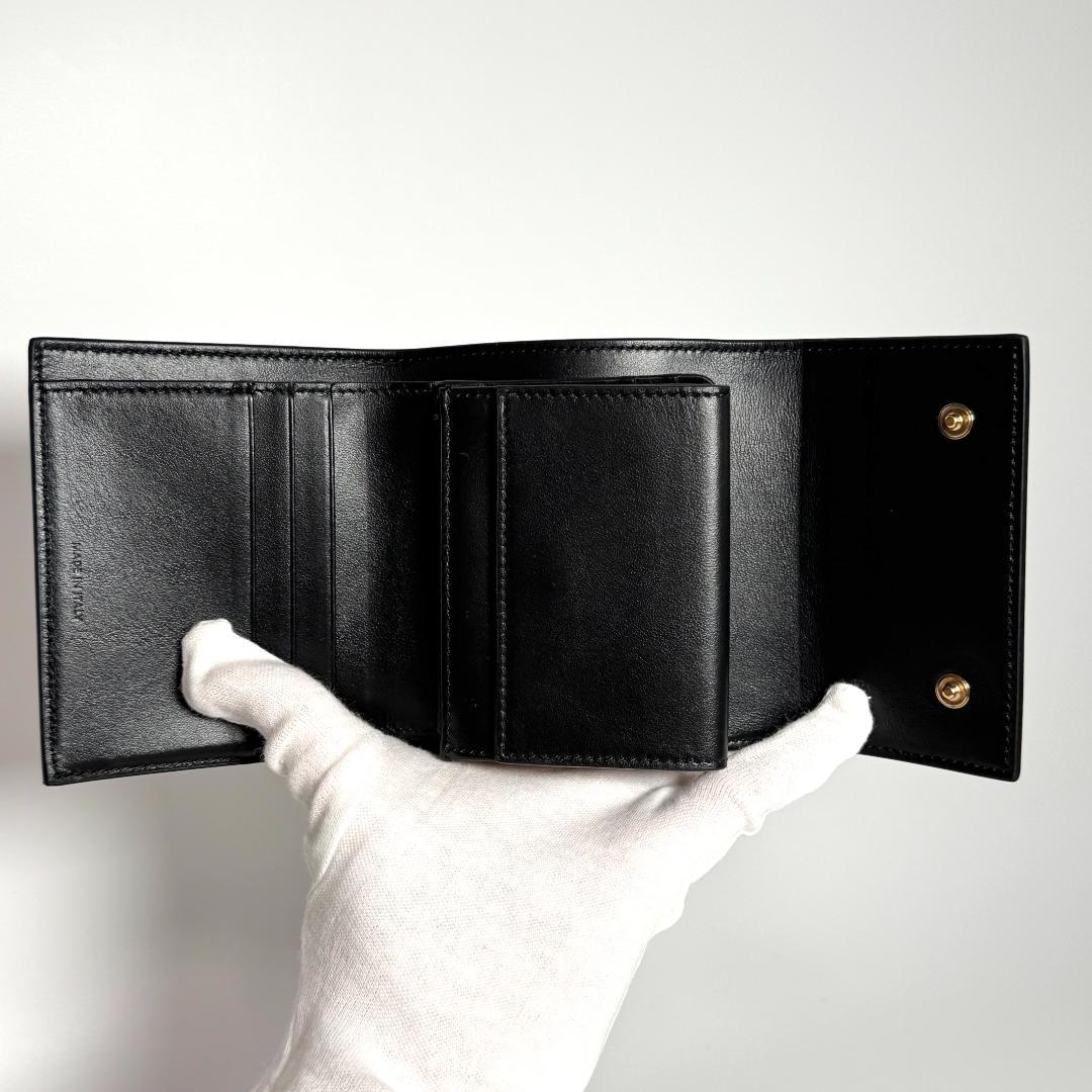 美品 セリーヌ スモール トリフォールド ウォレット レザー 三つ折り ブラック