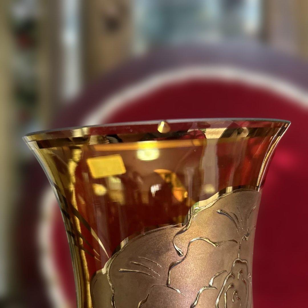 Bohemia ボヘミア花瓶　金色装飾のガラス花瓶2点　高さ26cm、23cm