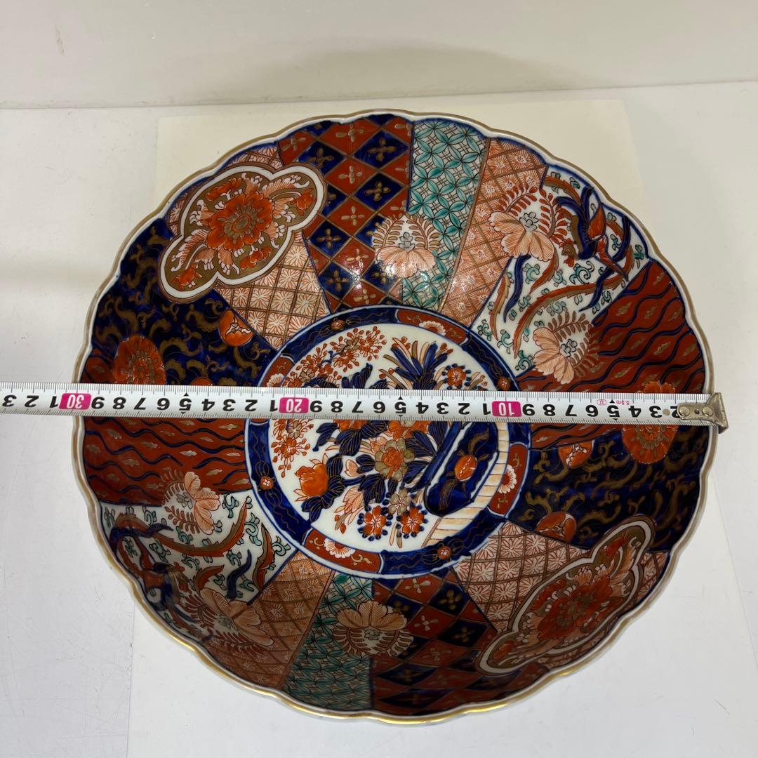古伊万里　染錦　菊割大鉢　幅約30.7㎝　タサオ　東さ8-0119①
