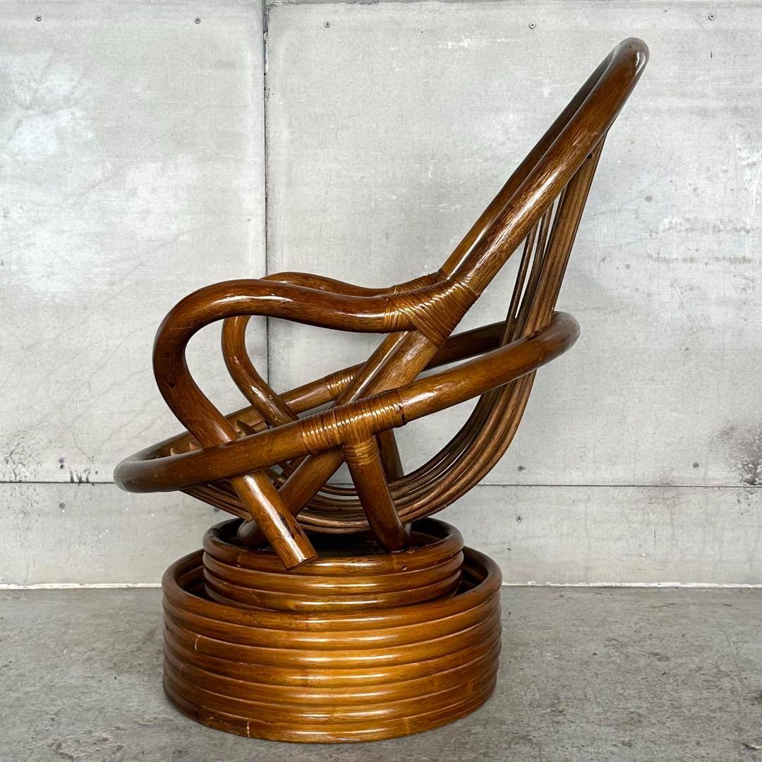 ꧁昭和浪漫꧂ 360度回転式ラタンチェア　籐家具 ひじ掛け 大型椅子　アジアン