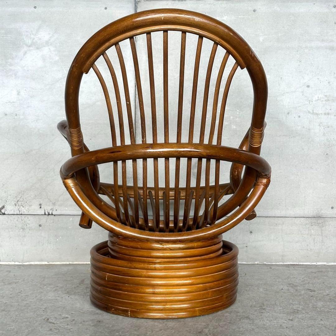 ꧁昭和浪漫꧂ 360度回転式ラタンチェア　籐家具 ひじ掛け 大型椅子　アジアン