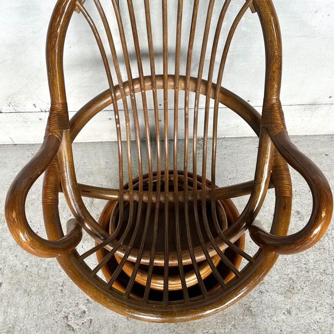 ꧁昭和浪漫꧂ 360度回転式ラタンチェア　籐家具 ひじ掛け 大型椅子　アジアン