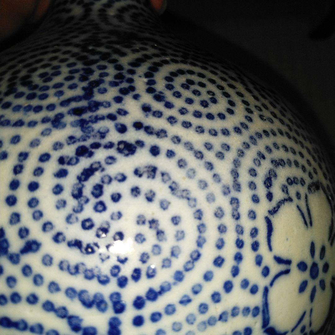 NO381 会津本郷焼　徳利　印版　花紋唐草　明治時代