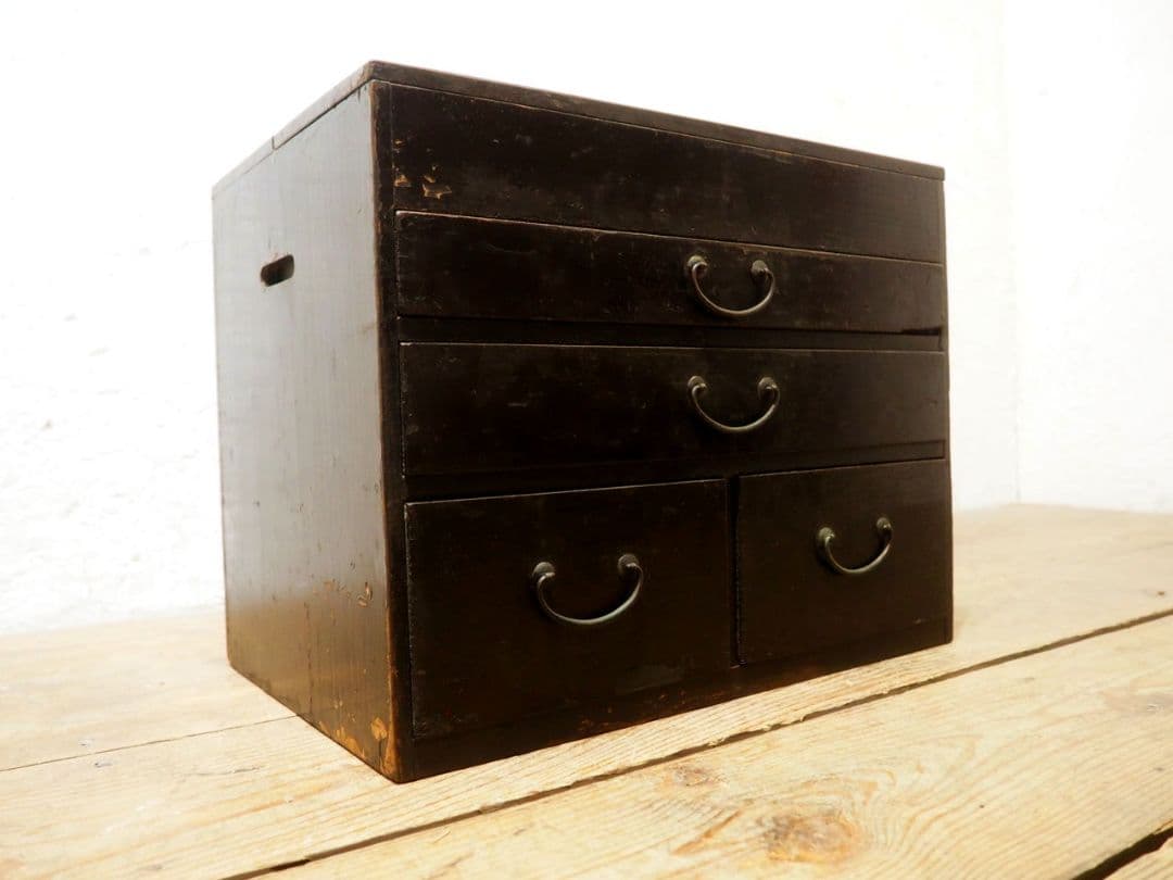 1274 シックな色合いの収納箱　小引き出し　裁縫箱　古家具　レトロ　ケース