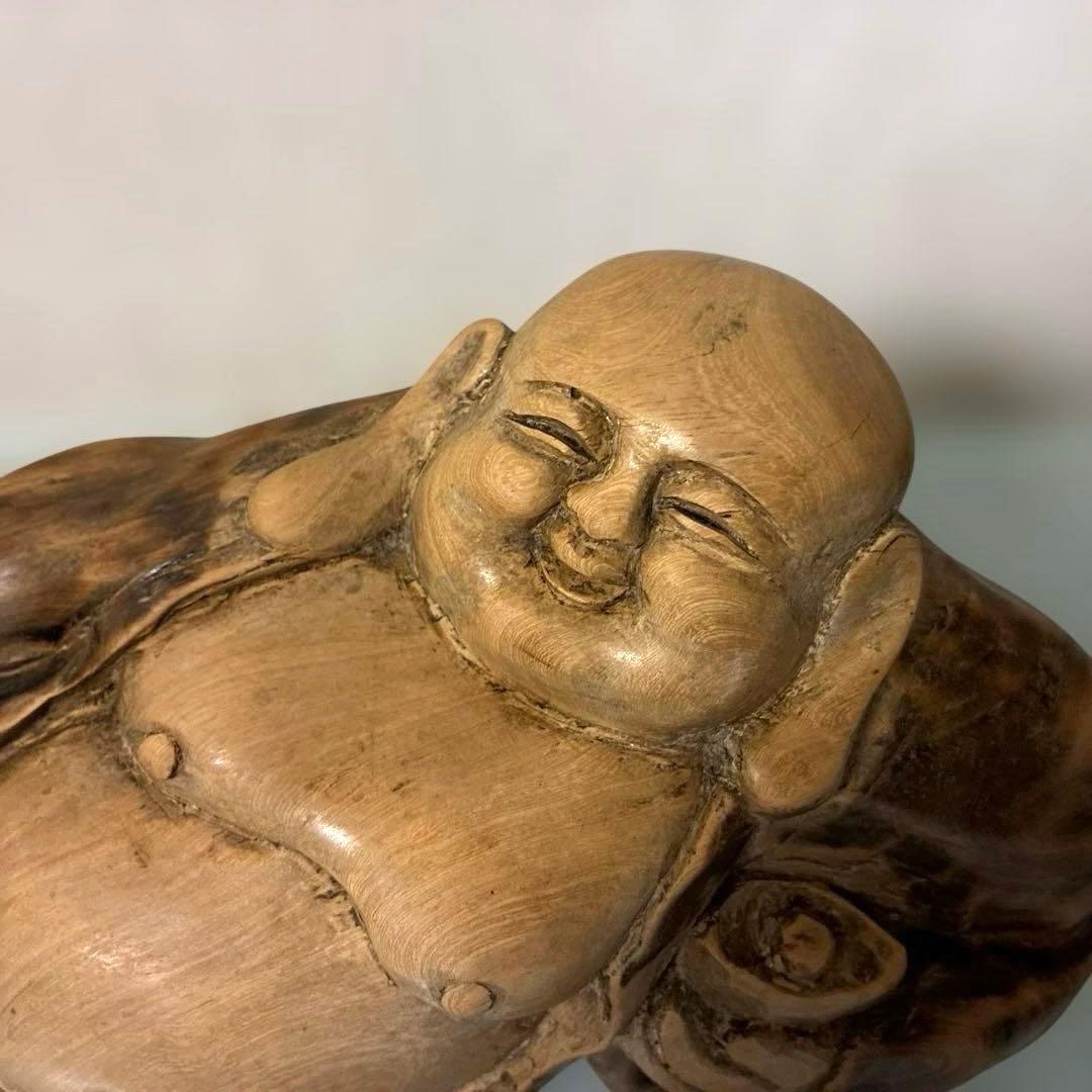 木製アートオブジェ 布袋様　彫刻 置物　縁起物 七福神