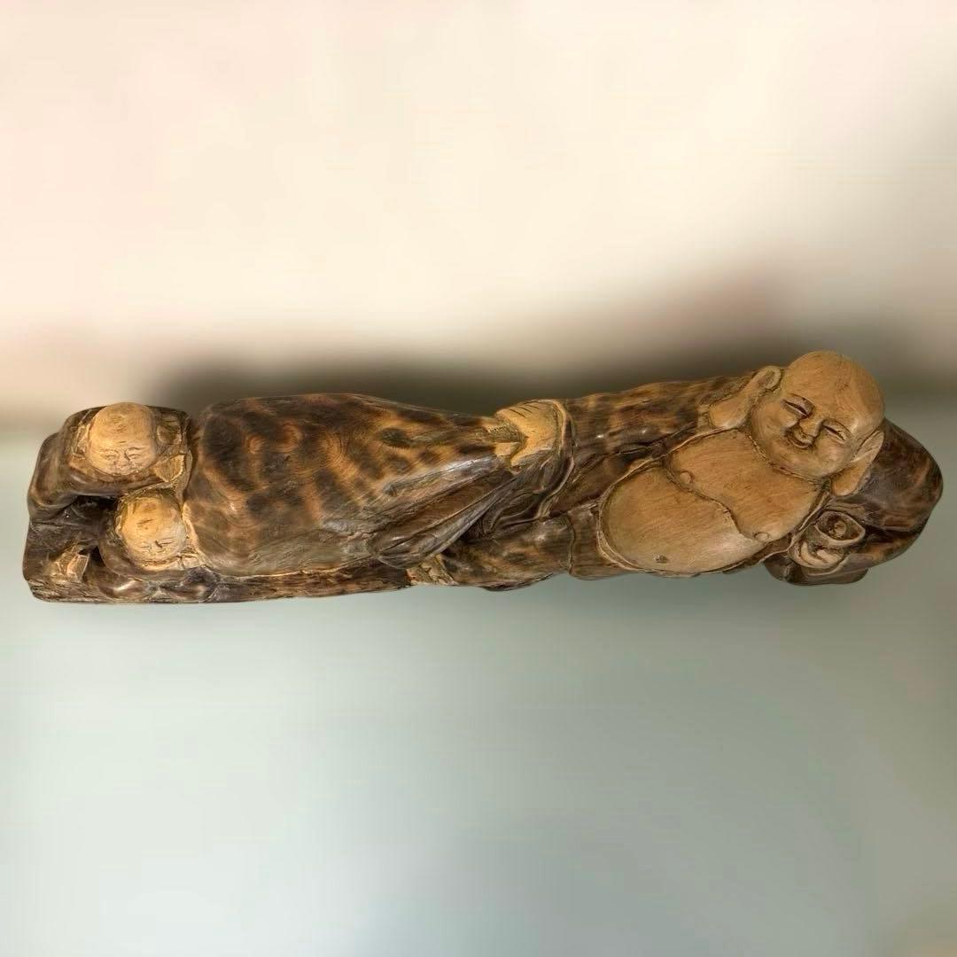 木製アートオブジェ 布袋様　彫刻 置物　縁起物 七福神