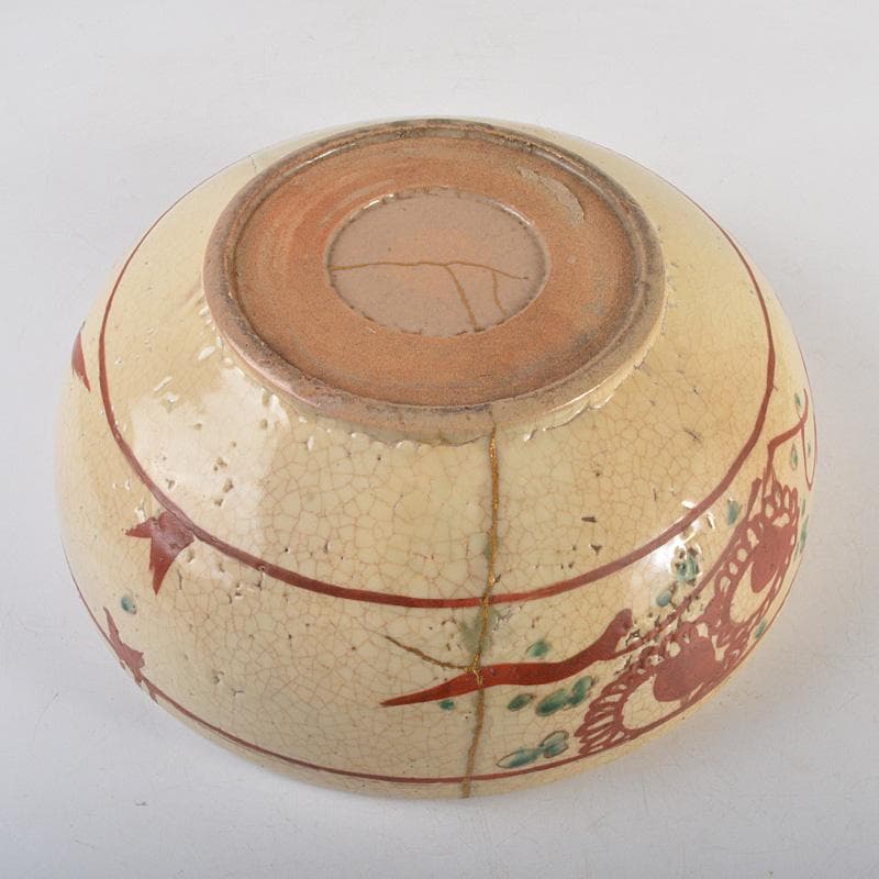 須佐焼　古須佐　赤絵花鳥文鉢　幕末ー江戸期　Ｃ　R6111F